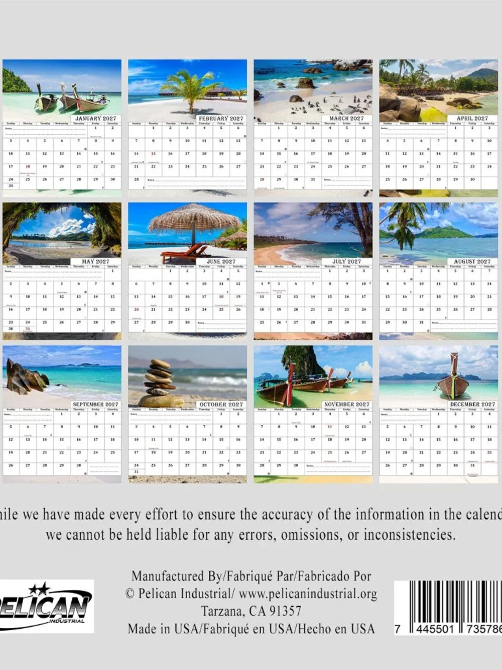 2027-12 Months Desk Calendar Desktop Planner with To-Do List (Beaches))